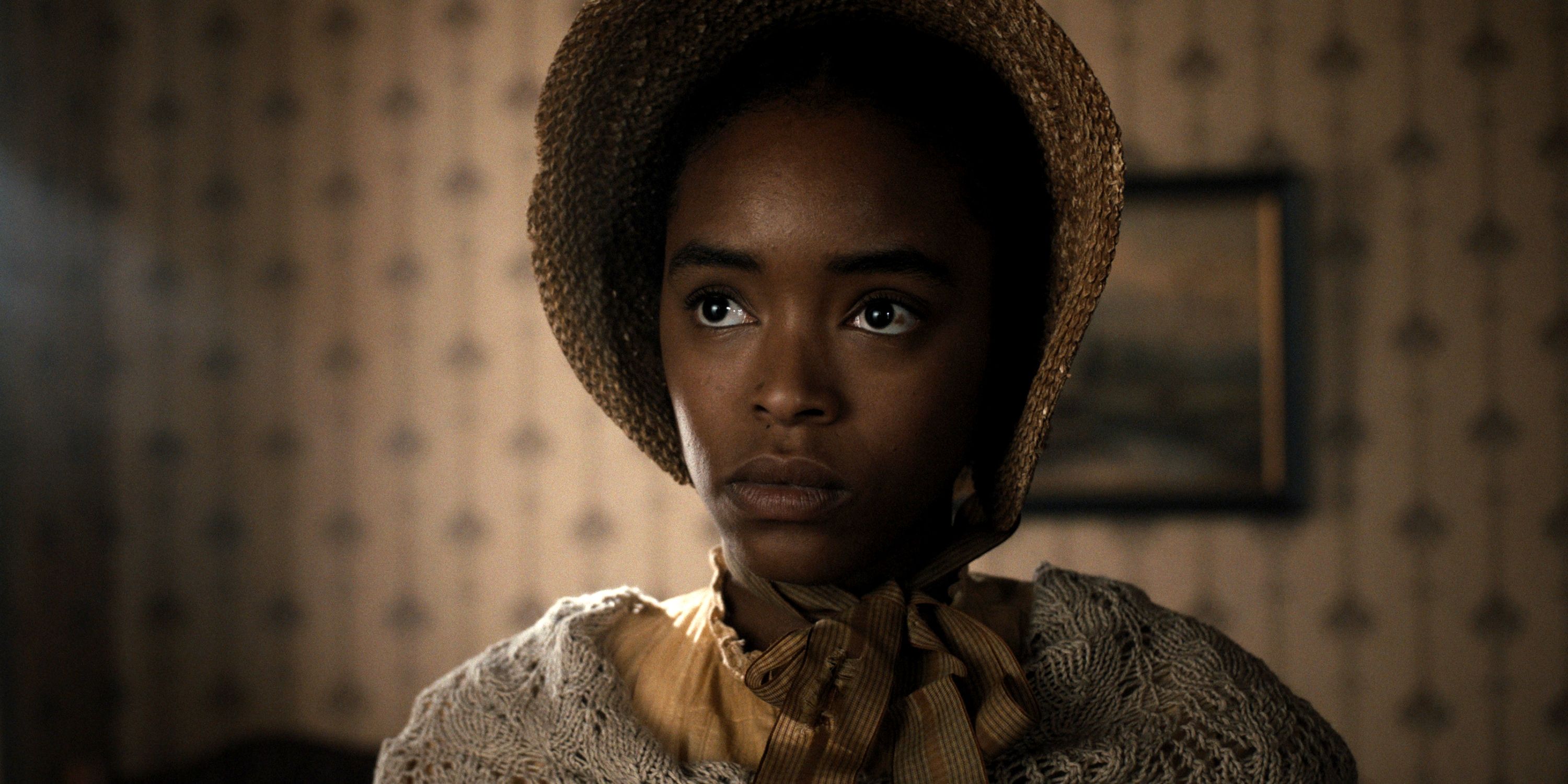Lovie Simone as Mary Simms wearing a bonnet in Episode 5 Manhunt
