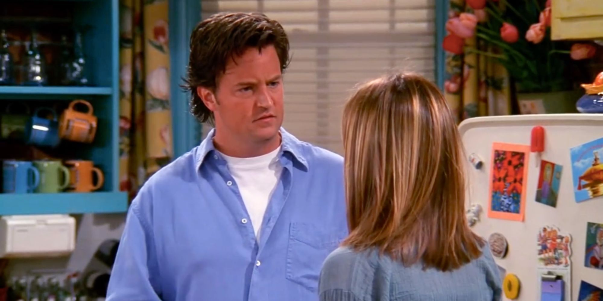Matthew Perry as Chandler Bing talking to Jennifer Aniston in Friends