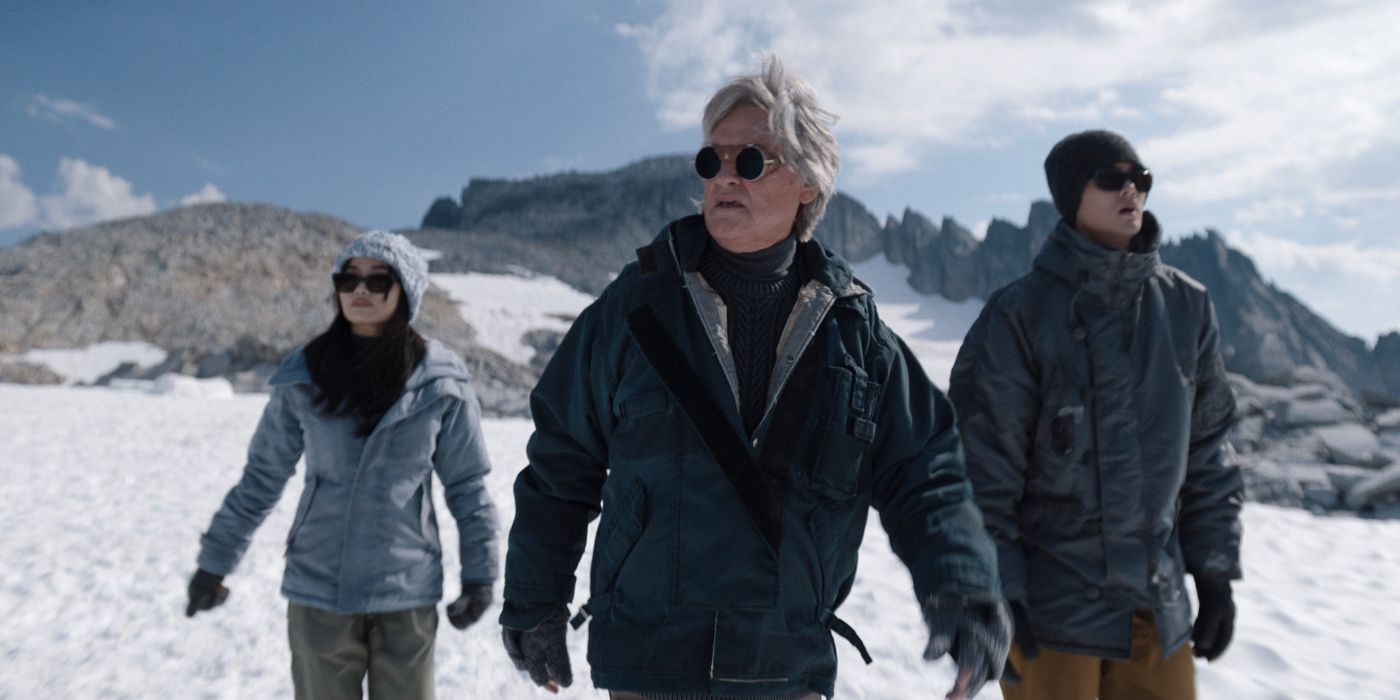Anna Sawai, Ren Watabe, and Kurt Russell walk in the snow in Monarch: Legacy of Monsters Episode 4