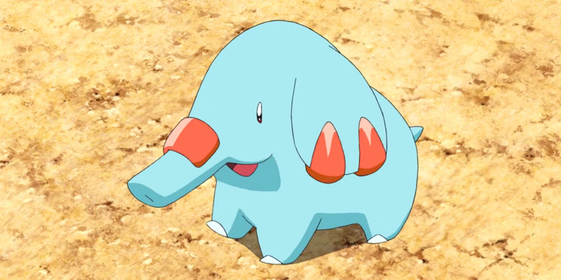 A still from the Pokémon anime featuring Phanpy, the Long Nose Pokémon.