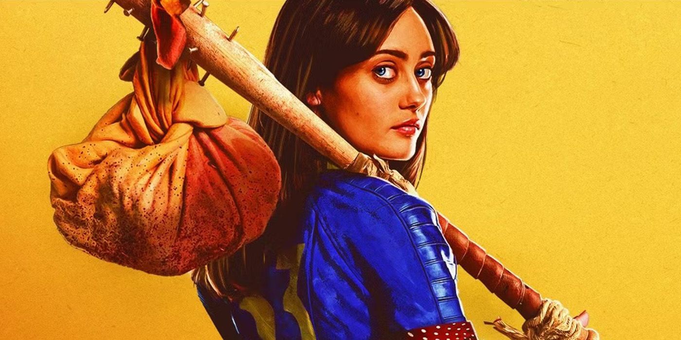 Ella Purnell as Lucy MacLean with a baseball bat over her shoulder on a poster for Fallout