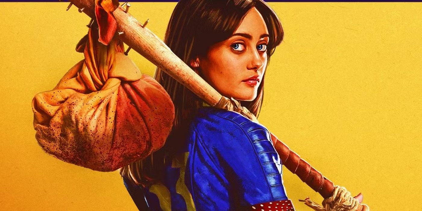 Ella Purnell as Lucy MacLean with a baseball bat over her shoulder on a poster for Fallout