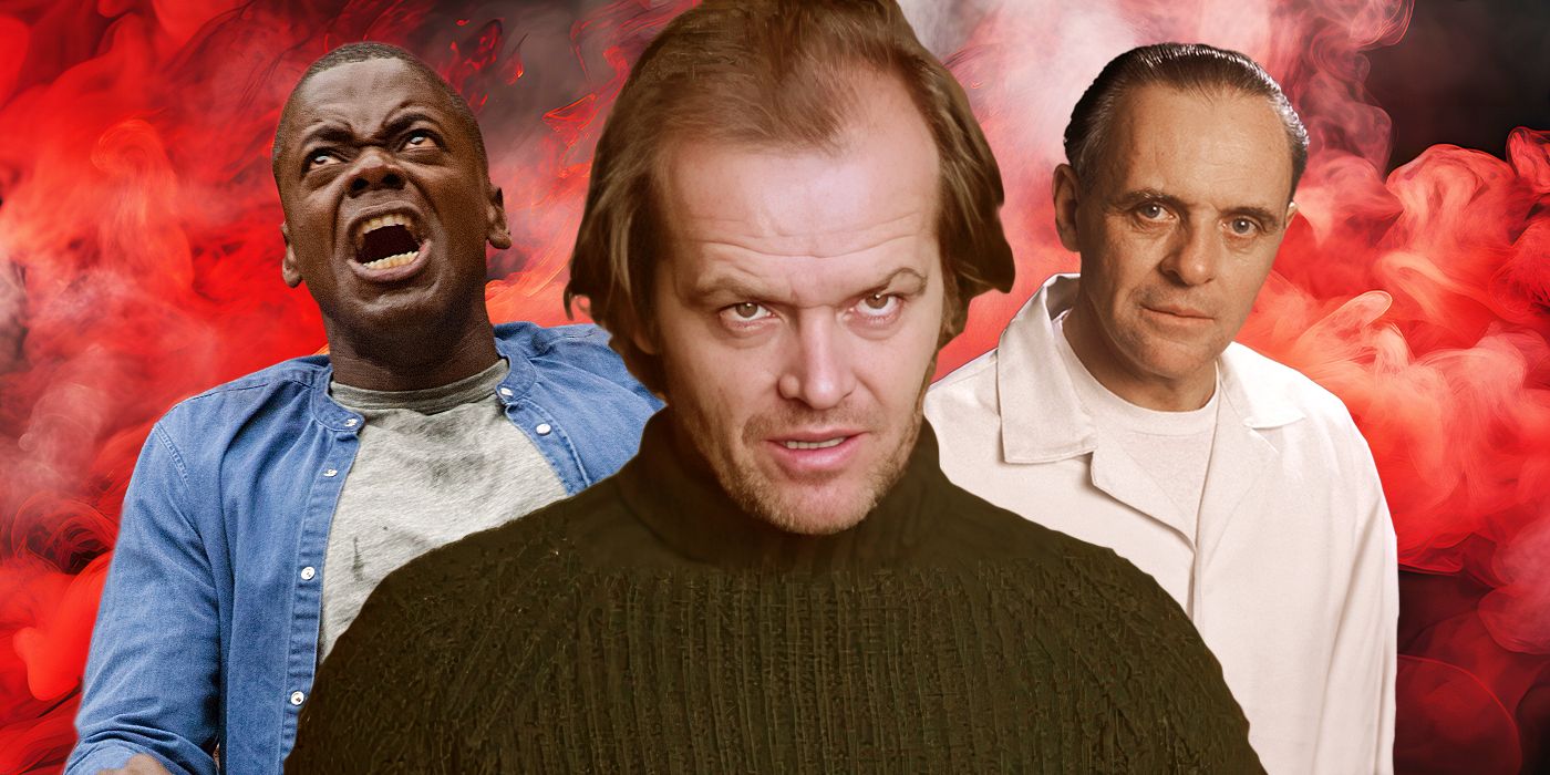 Blended image showing characters from Get Out, The Shining, and The SIlence of the Lambs.