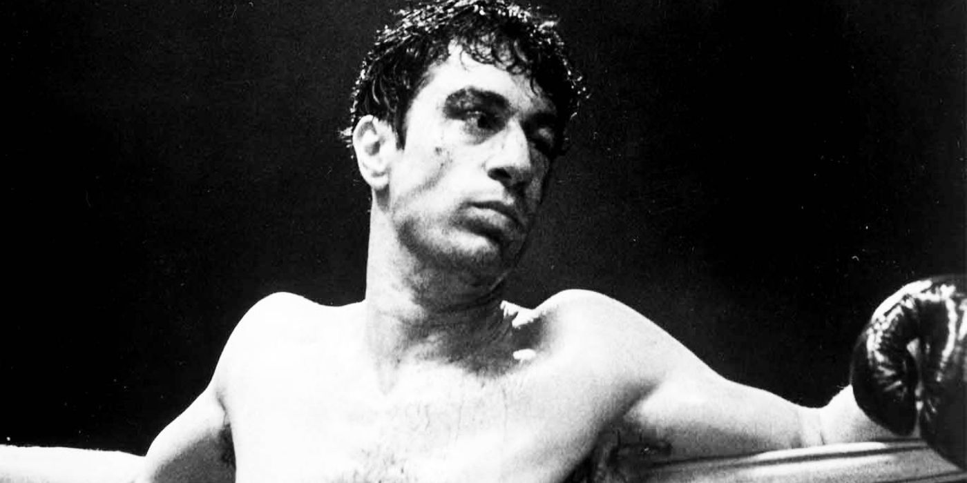 Robert De Niro taking a break in the ring in Raging Bull