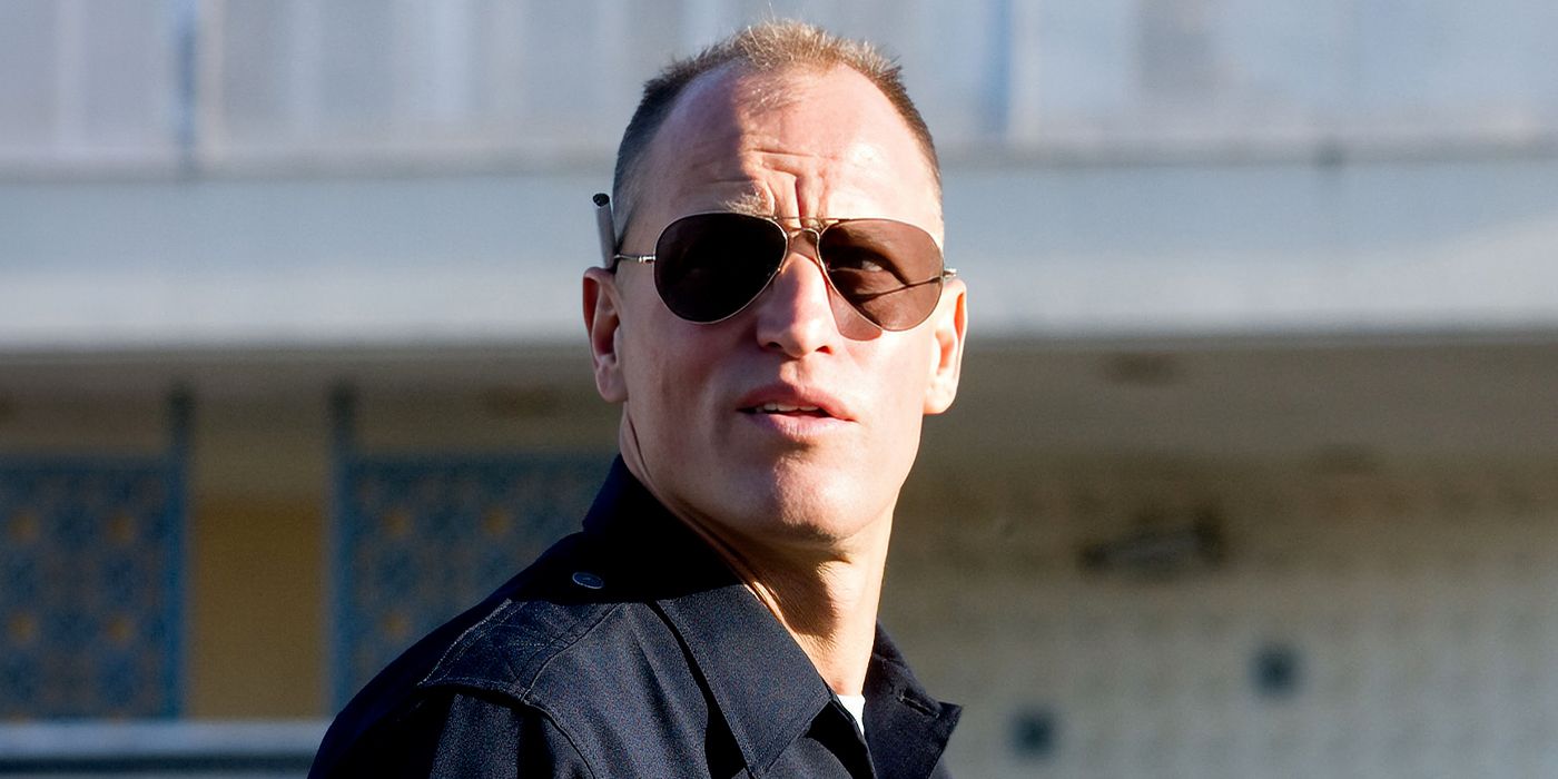 Woody Harrelson looking over his shoulder with a cigarette in his ear in Rampart