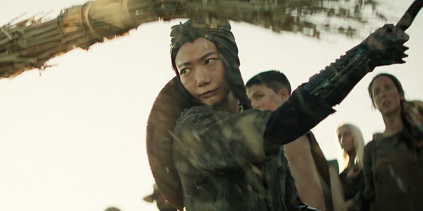 Doona Bae as Nemesis readying for battle in Rebel Moon - Part Two: The Scargiver. 