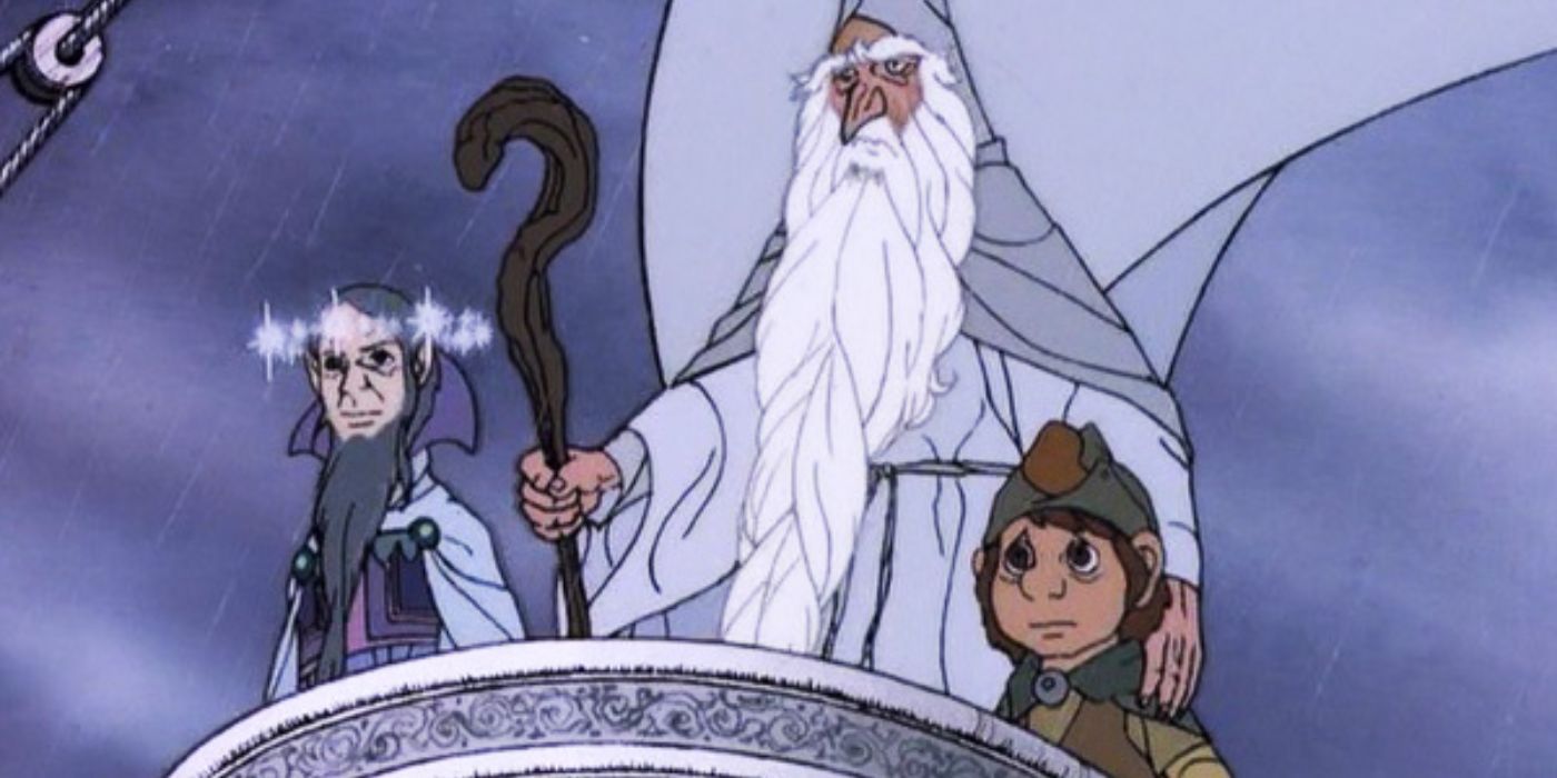 Elrond, Gandalf, and Frodo depart on a boat in The Return of the King