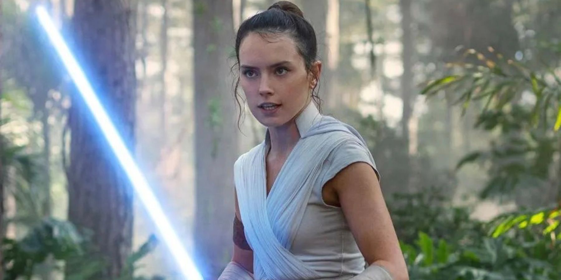 Rey, played by Actor Daisy Ridley, trains for battle in the jungle on the planet Ajan Kloss in 'Star Wars: The Rise of Skywalker'