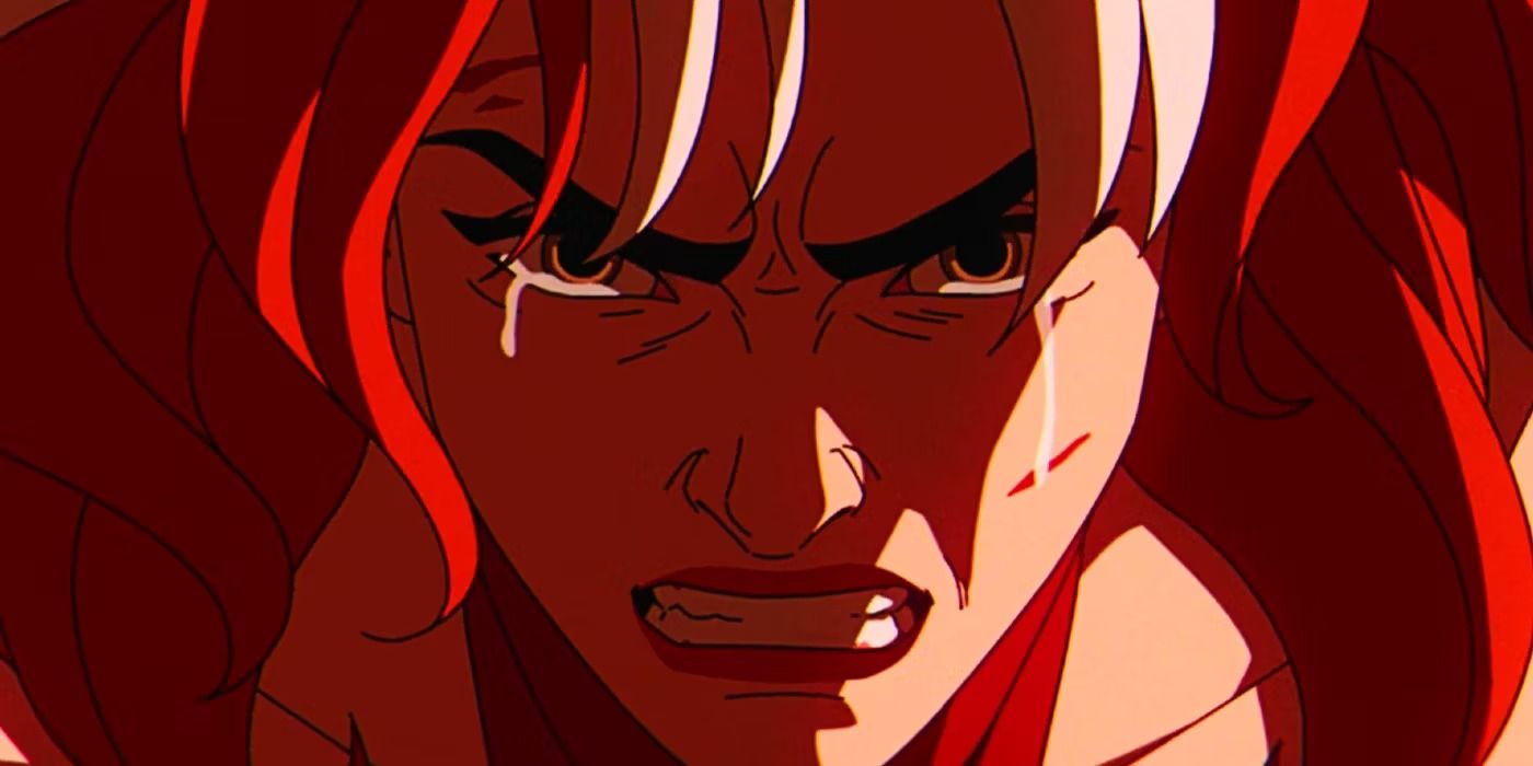 Una Rogue enfadada amb llàgrimes rodant per la seva cara a X-Men '97