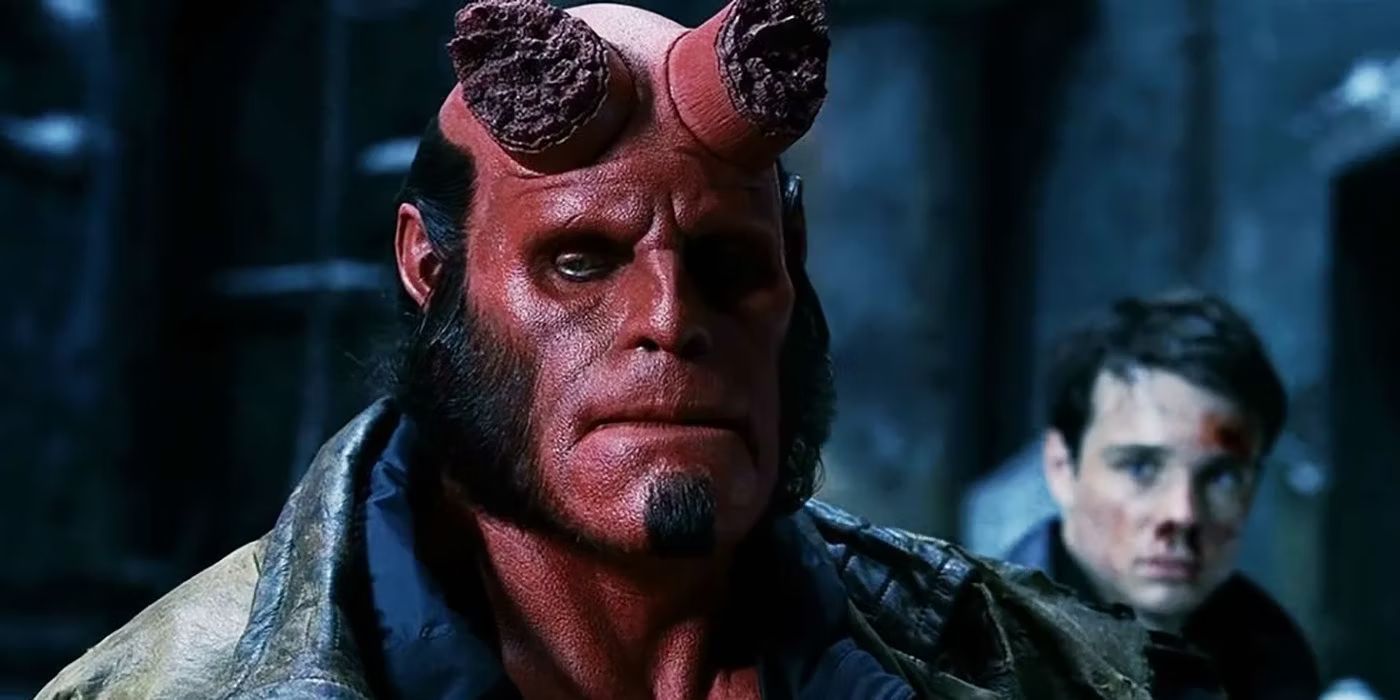 Hellboy looking disappointed in Hellboy