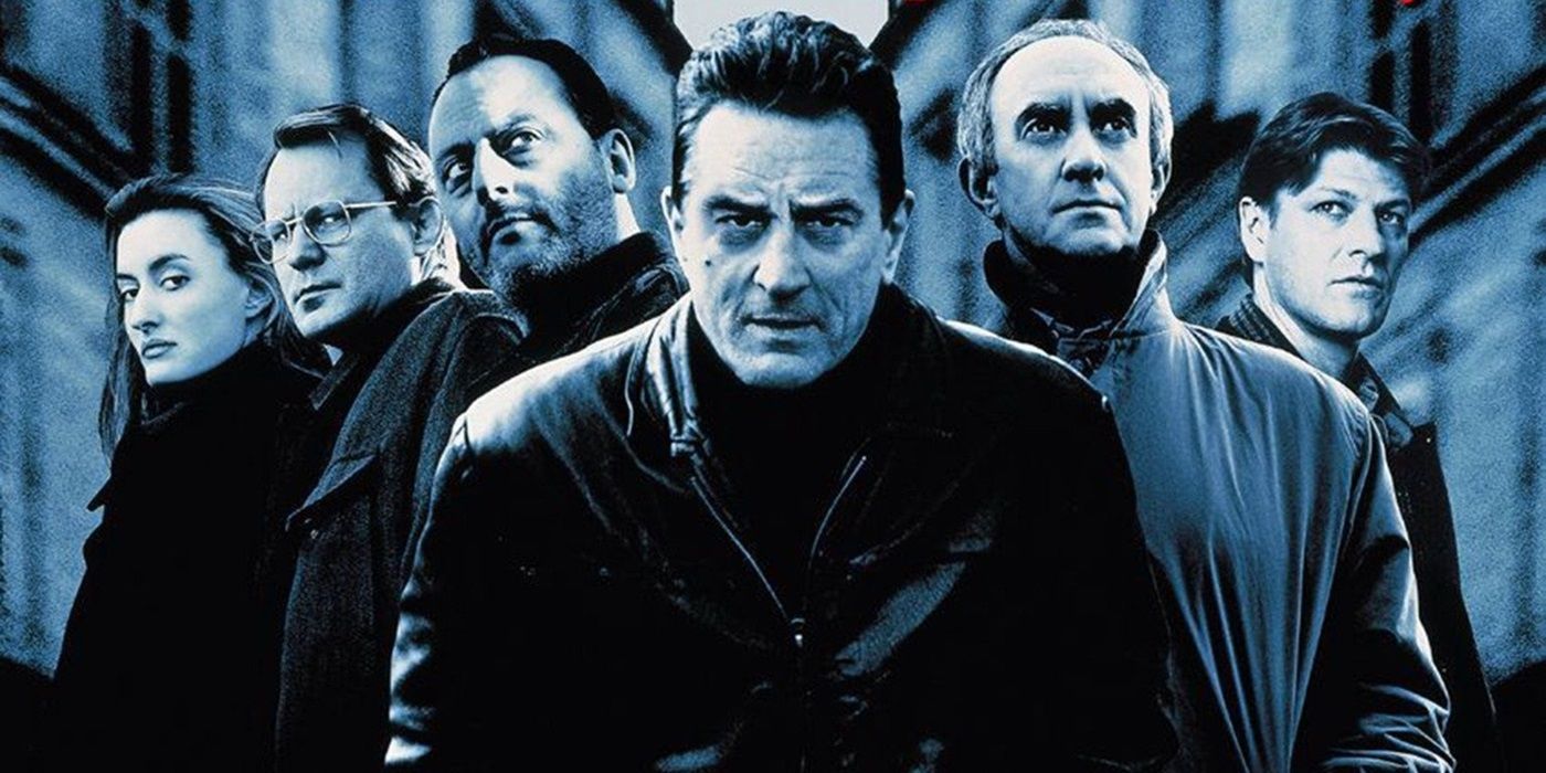 Robert De Niro and the cast of Ronin standing together on a cropped poster