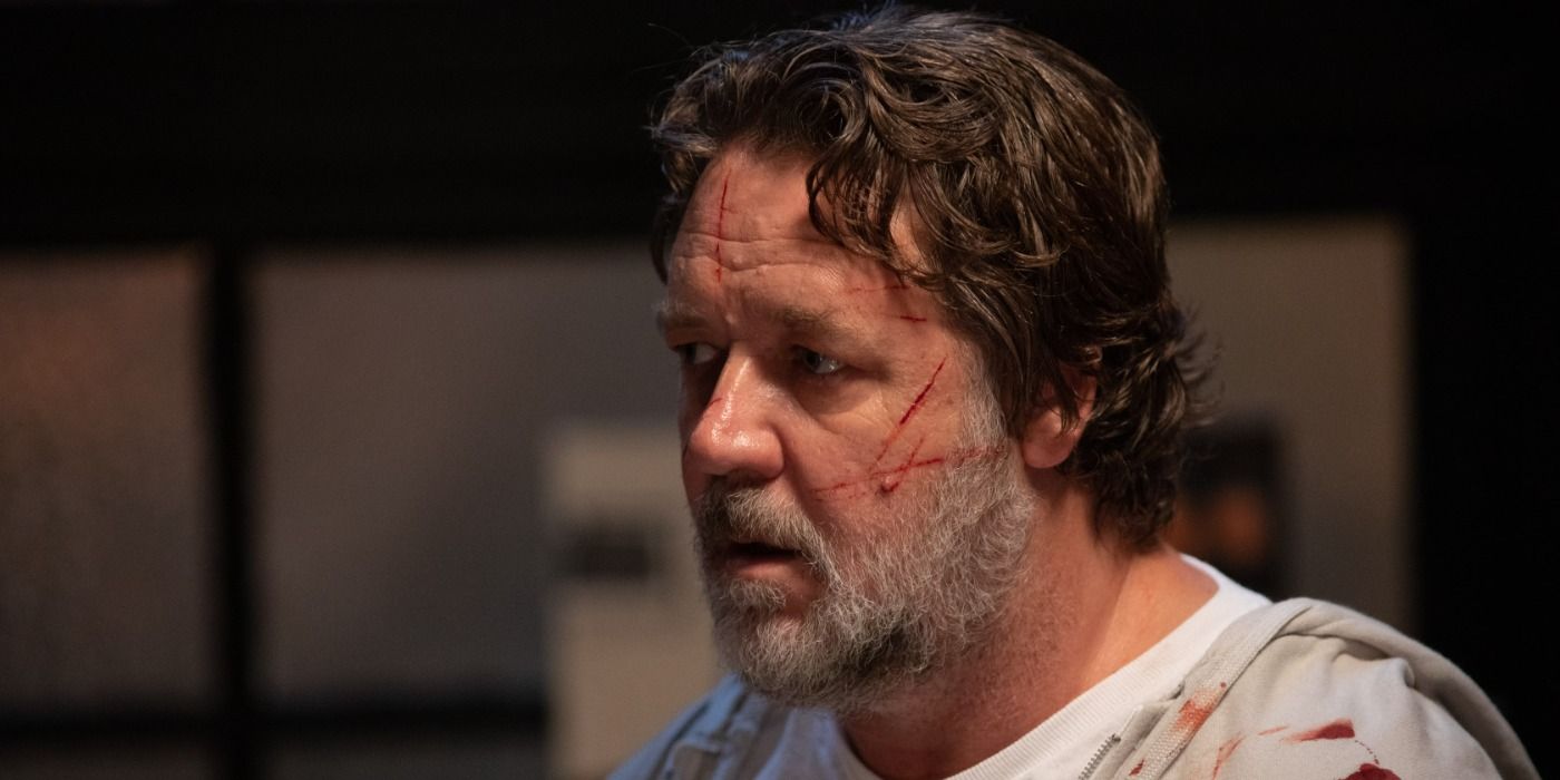 A cut up and bleeding Russell Crowe in 'The Exorcism'