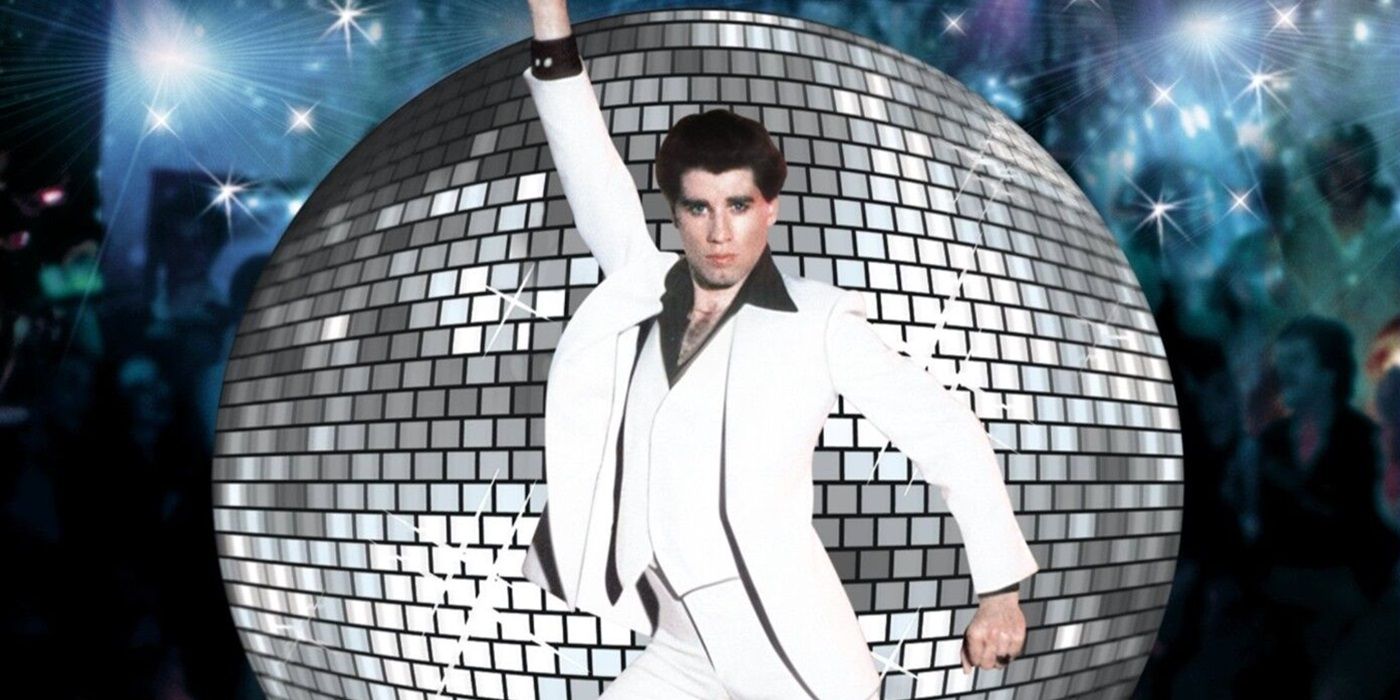 John Travolta as Tony wearing white suit on a cropped 'Saturday Night Fever' poster