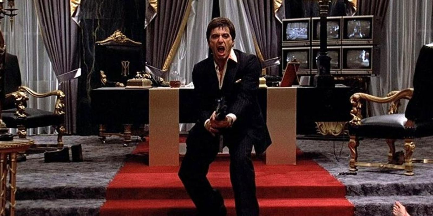 Tony Montana screaming "Say hello to my little friend" in 1983's Scarface.