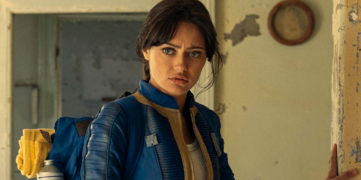 Ella Purnell as Lucy wearing a blue jacket in 'Fallout'