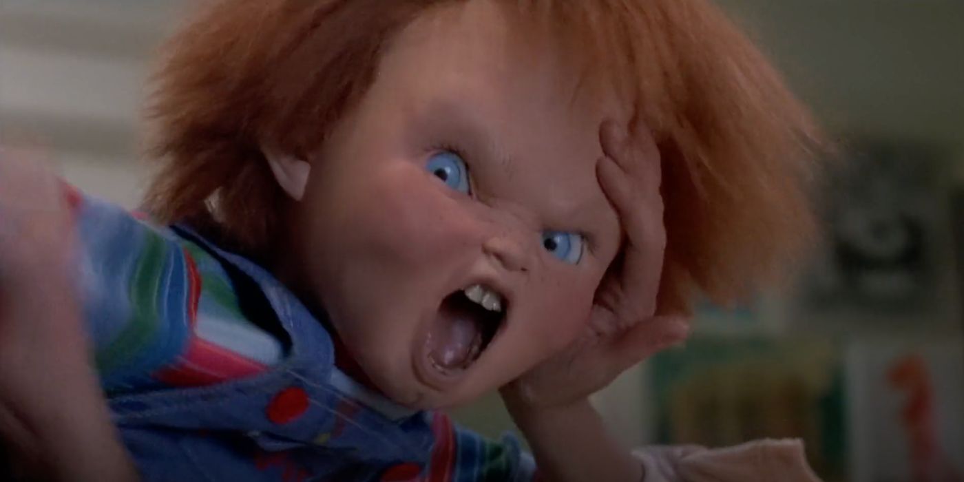 Chucky (Brad Dourif) comes alive in Child's Play (1988).