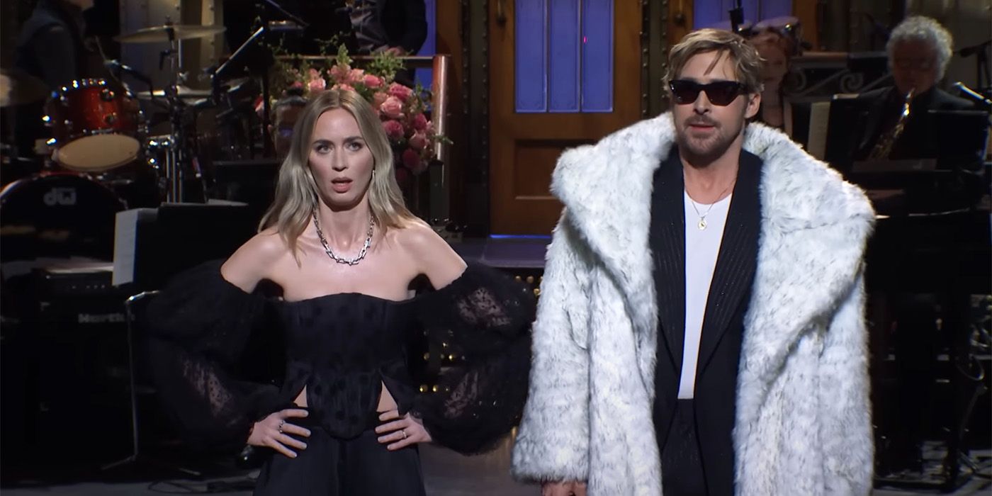 Emily Blunt and Ryan Gosling on stage for SNL