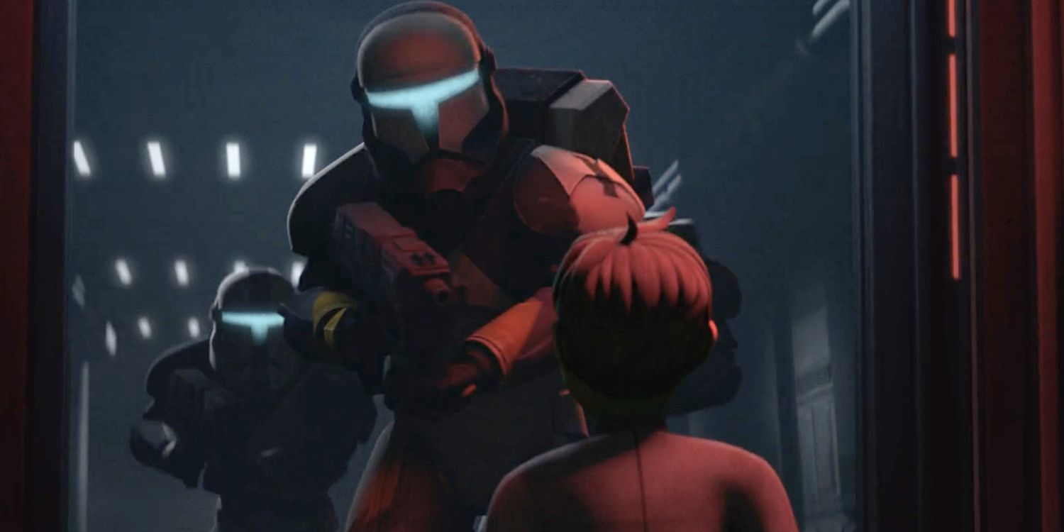 Clones stop an imprisoned child (Ivan Sinitsin) from escaping in Star Wars: The Bad Batch