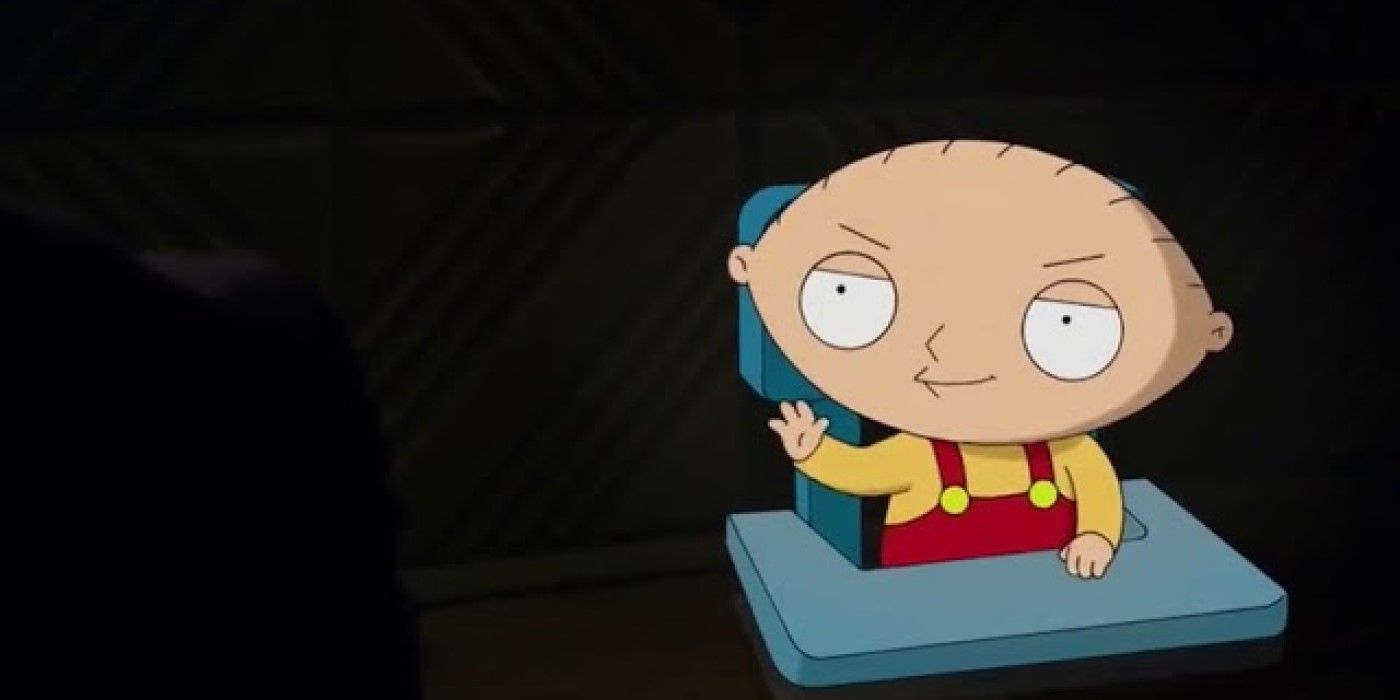 Stewie Griffin waves from his high chair on 'Bones'