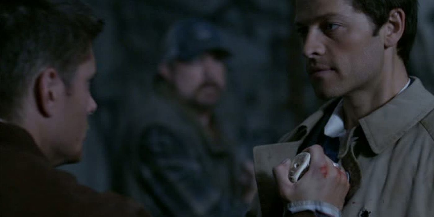 Dean Winchester (Jensen Ackles) stabs Castiel (Misha Collins) in the episode 'Supernatural' "Lazarus Rising."