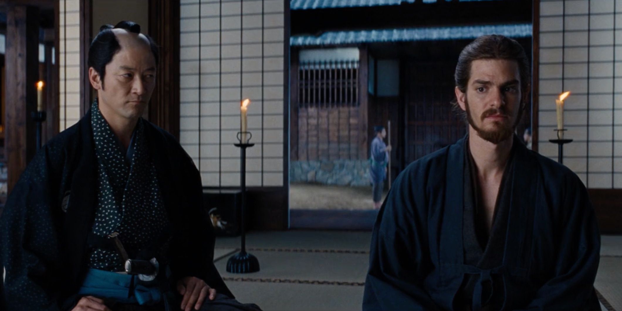 Tadanobu Asano acting as Interpreter for Andrew Garfield&rsquo;s Father Rodrgiues in Silence