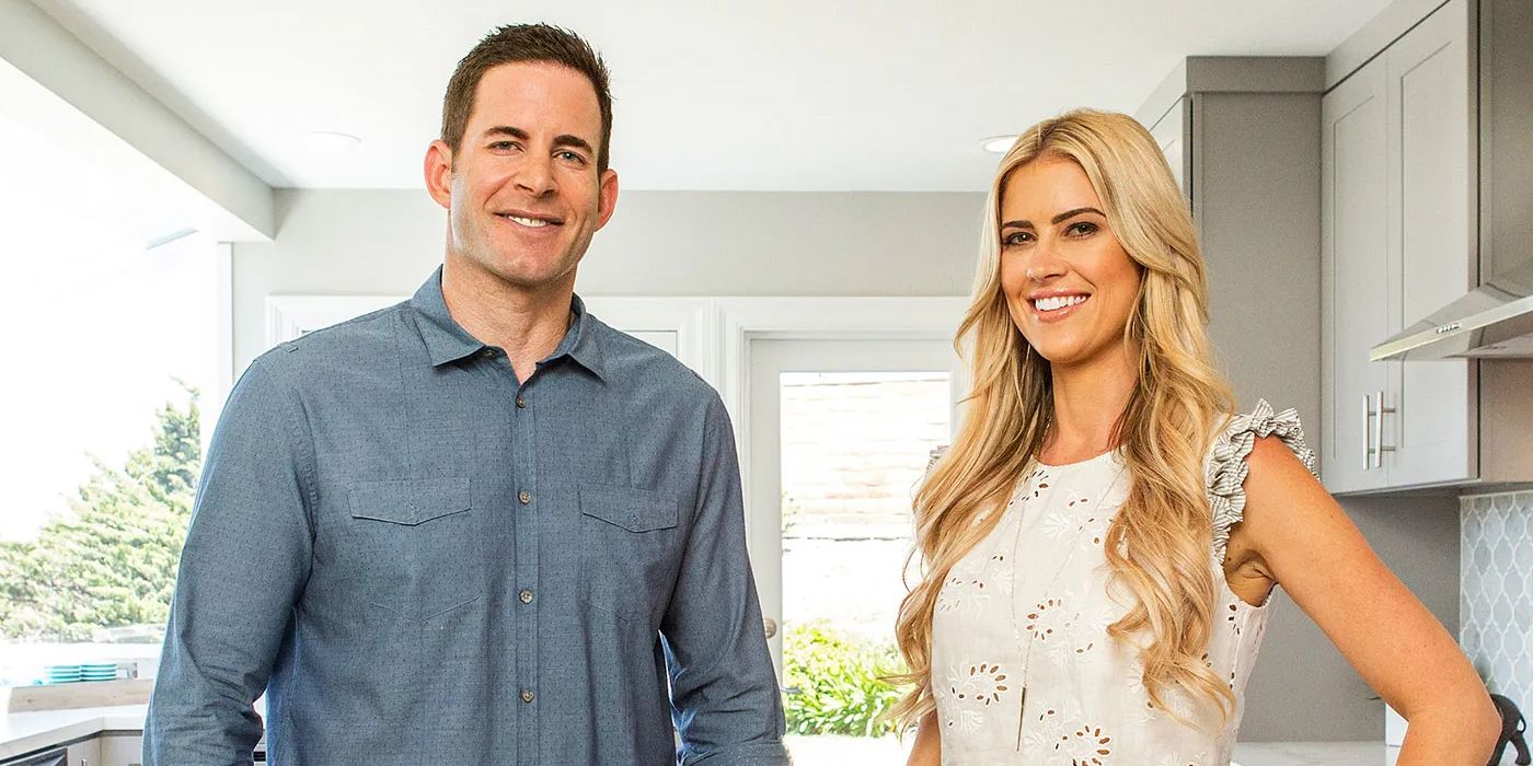 Tarek El Moussa and ex-wife Christina Hall pose in a kitchen