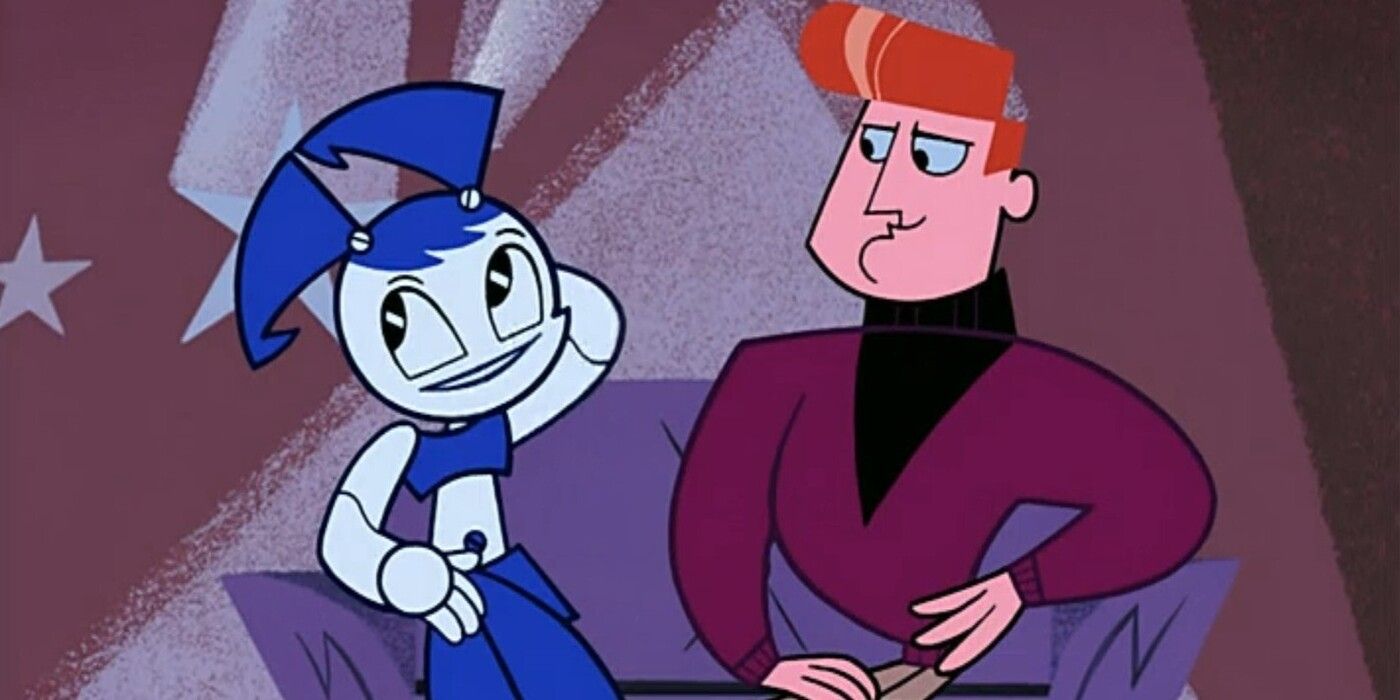 Jenny Wakeman talking to Don Prima at a house party in the My Life as a Teenage Robot episode 'Party Machine'