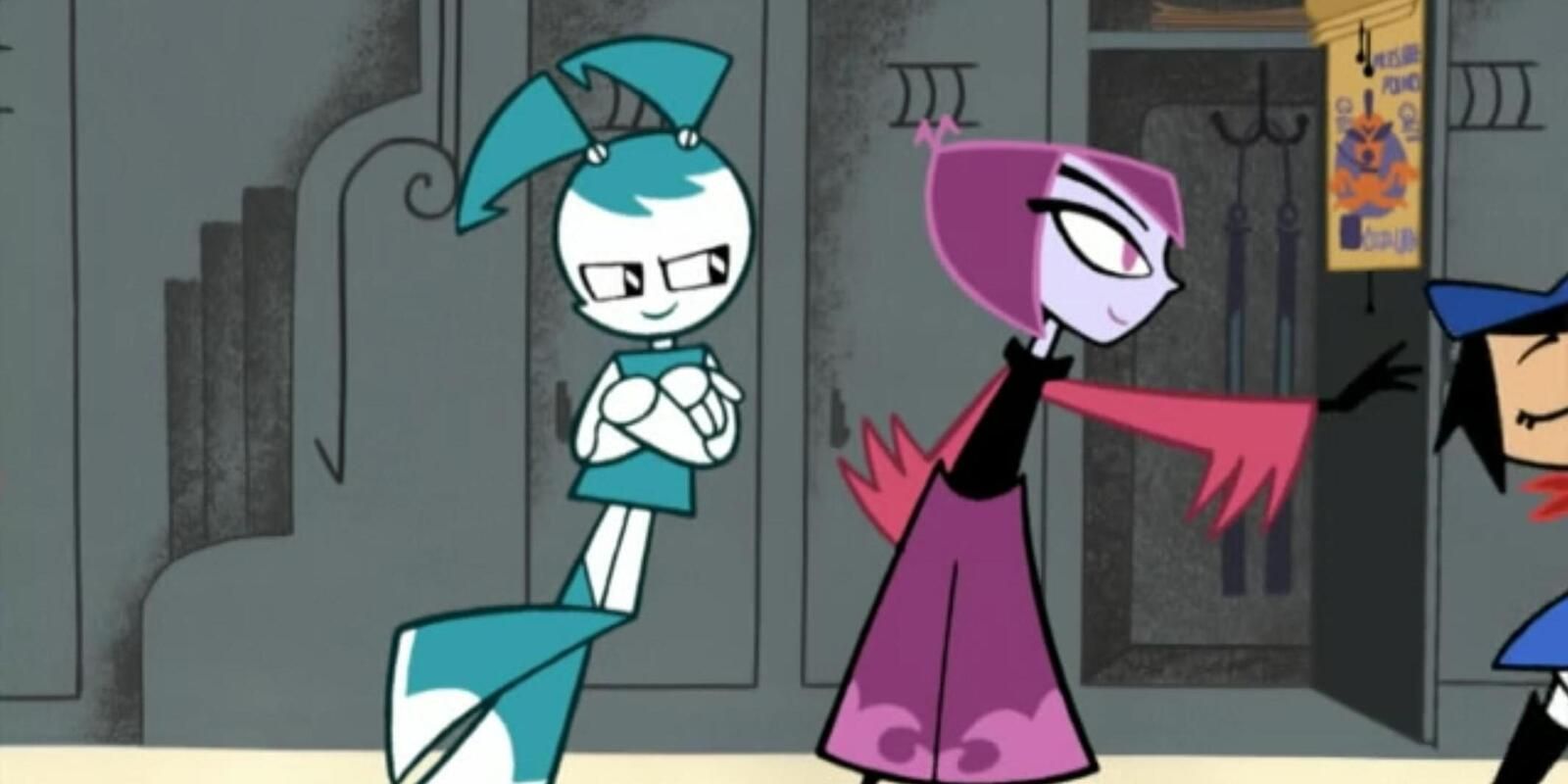 Jenny Wakeman hanging out at school with her fellow crime fighting teenager friend, Misty, in the My Life as a Teenage Robot episode 'Teenage Mutant Ninja Troubles'