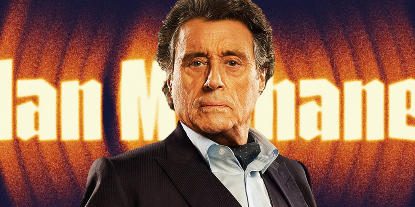 Blended image showing Ian McShane with his name on the background
