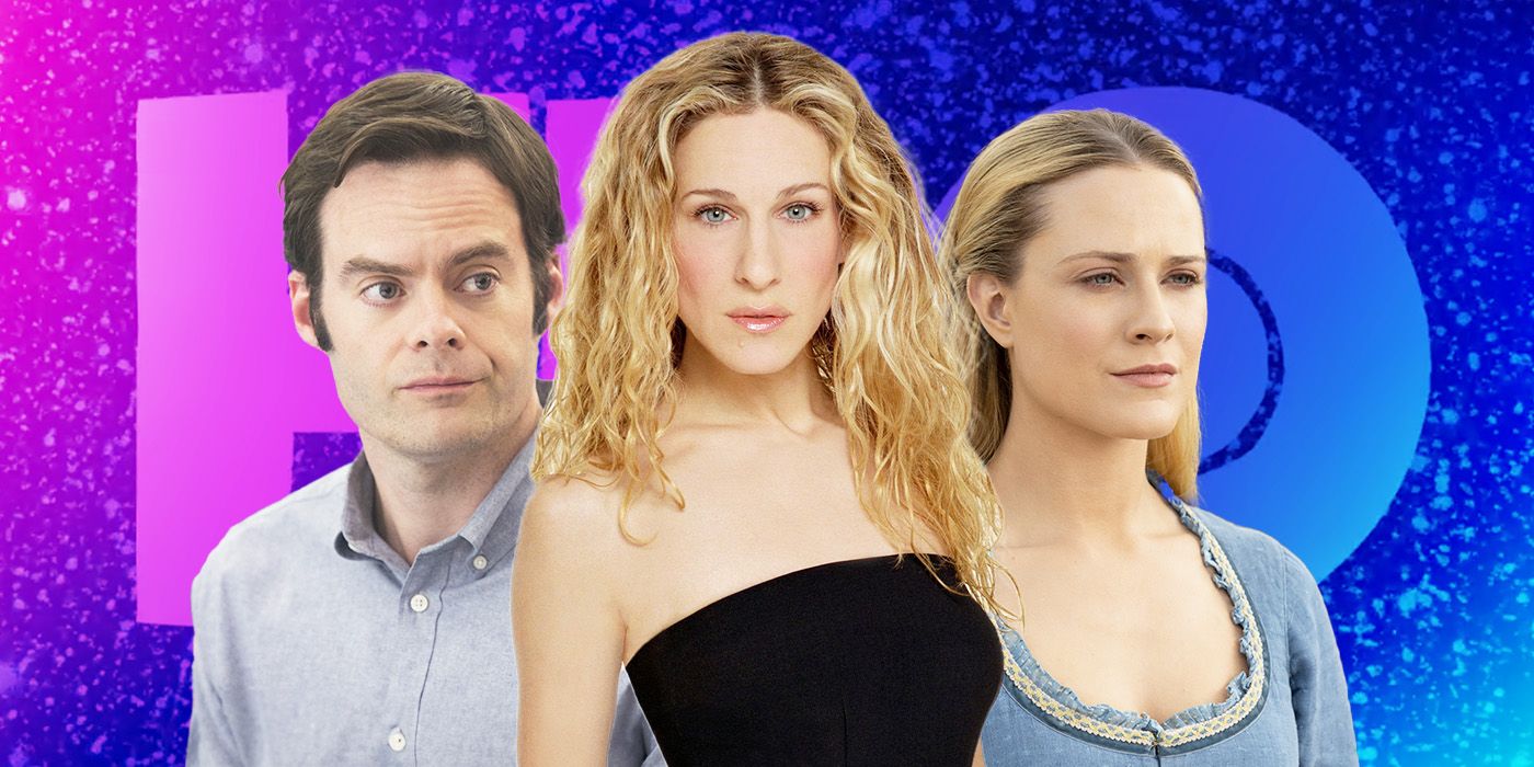 Blended image showing Barry Berkman, Carrie Bradshaw, and Dolores Abernathy with the HBO logo in the background.