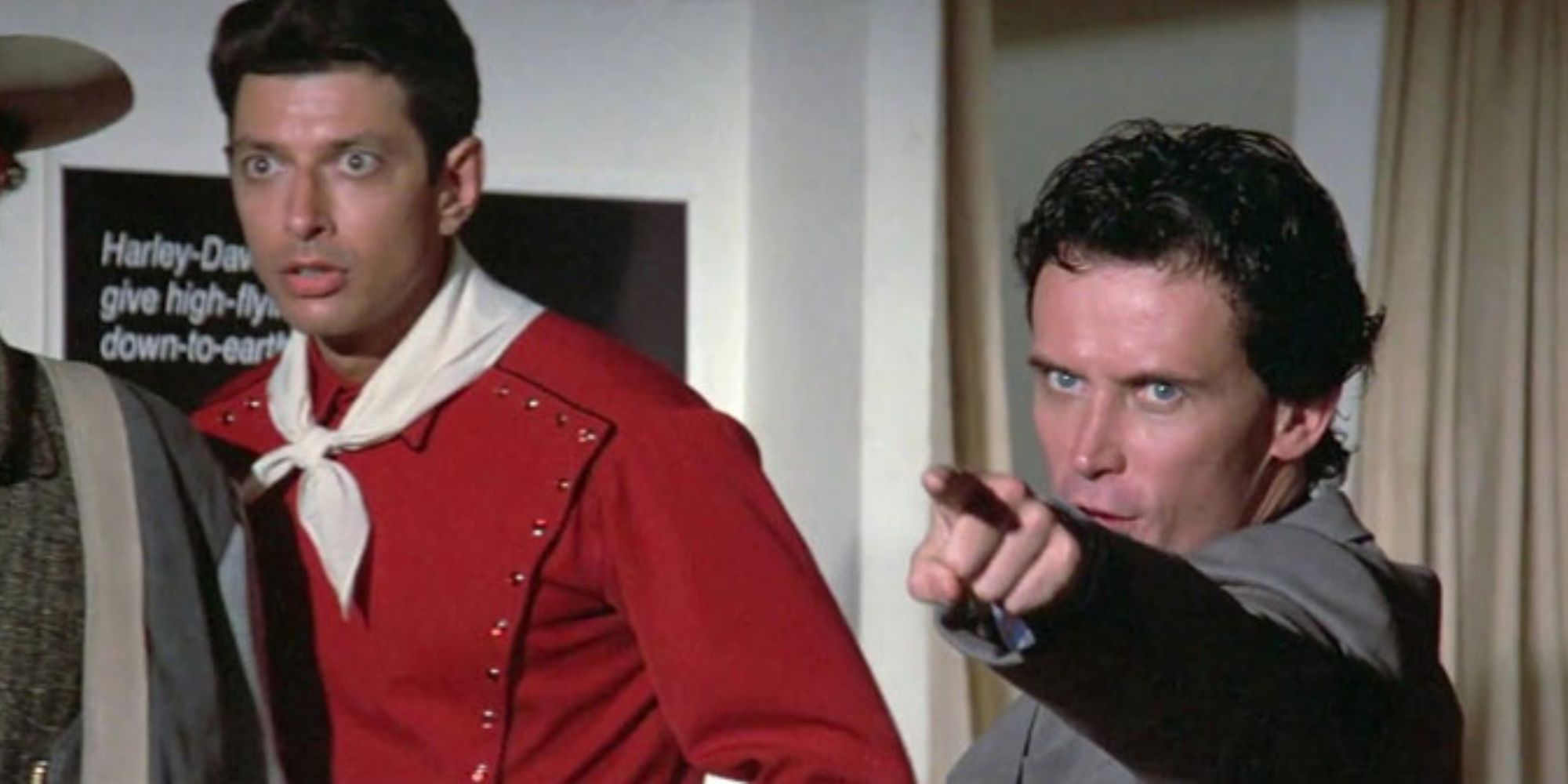 Buckaroo points off screen in Buckaroo Banzai.