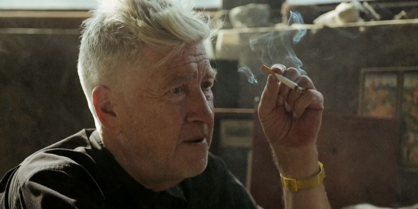 David Lynch smoking and looking off to the side in David Lynch: The Art Life