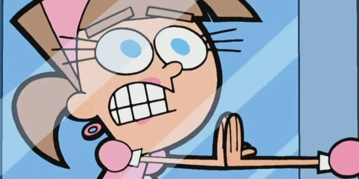 Timmy Turner looks in a mirror after being turned into a girl