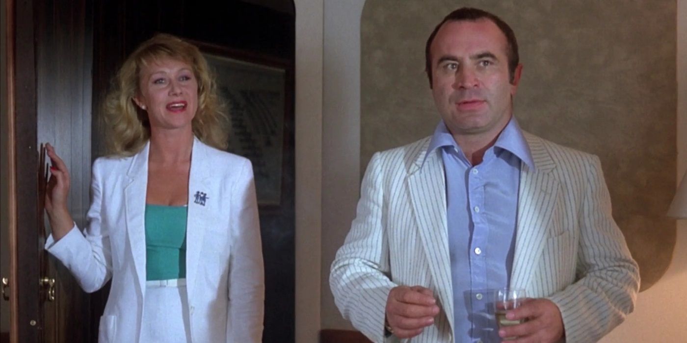 Bob Hoskins como Harold y Helen Mirren como Victoria están uno al lado del otro en The Long Good Friday