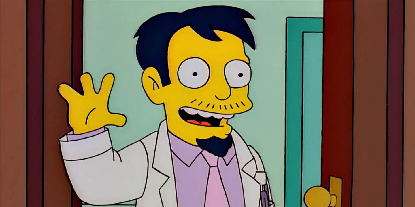 El Dr. Nick Riviera sonríe y saluda.