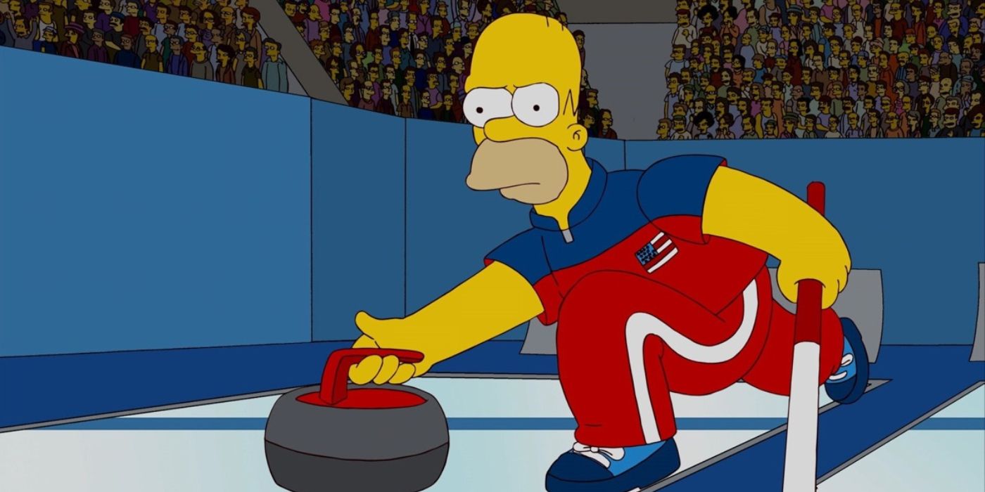 Homer Simpsons competes in the U.S. team for curling at the Olympics in 'The Simpsons' Season 21, Episode 12 "Boy Meets Curl" (2010)