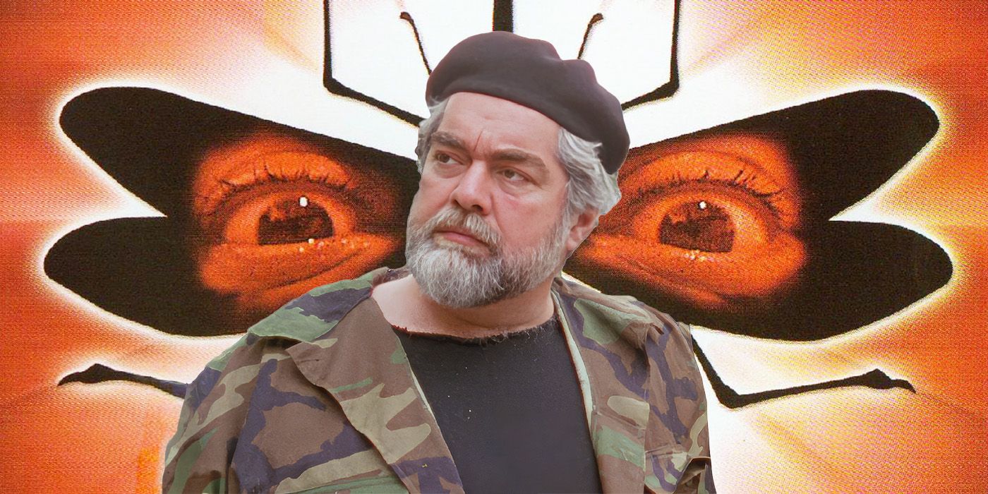 A custom image of Gunnar Hansen in Mosquito in front of a big mosquito from the movie poster