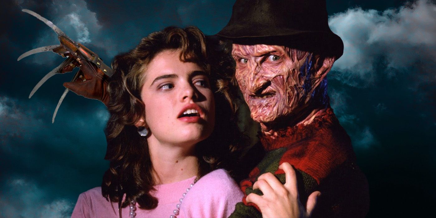 A custom image of Freddy holding Nancy in Nightmare on Elm Street against a stormy background