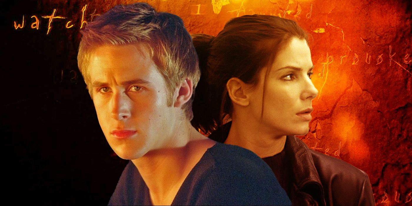 Custom image of Ryan Gosling and Sandra Bullock from Murder By Numbers against a black & orange background