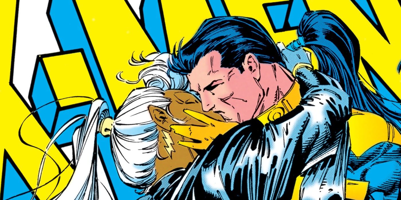 The cover to Uncanny X-Men #289 featuring Storm and Forge in an embrace. Art by Whilce Portacio.
