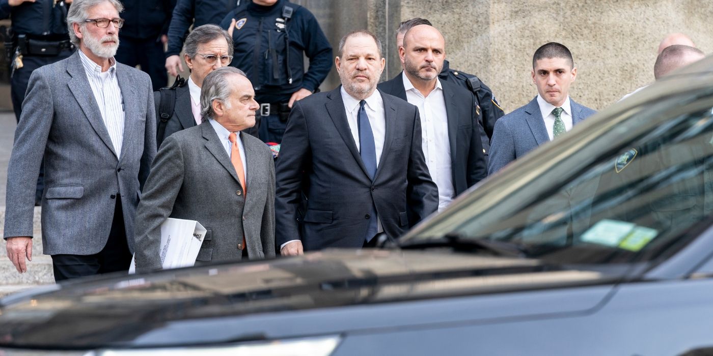 Harvey Weinstein coming out of his trial in 2020