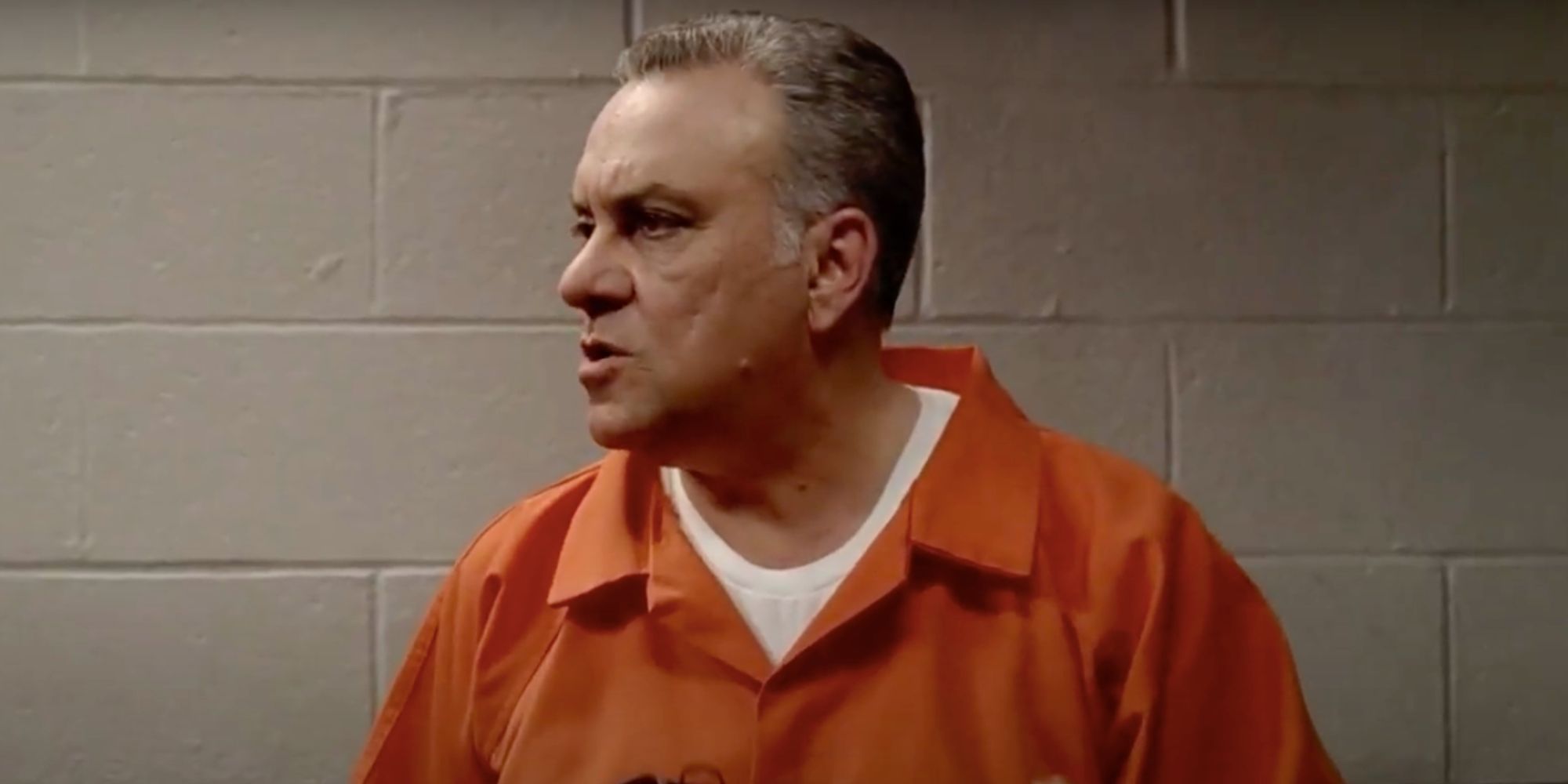 Vincent Curatola as Johnny Sack in a prison jumpsuit in The Sopranos