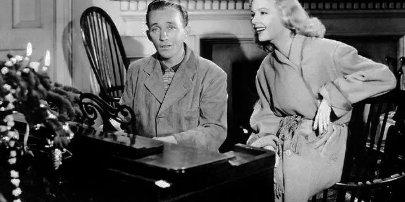 Bing Crosby plays piano and sings 'White Christmas' in the film Holiday Inn.