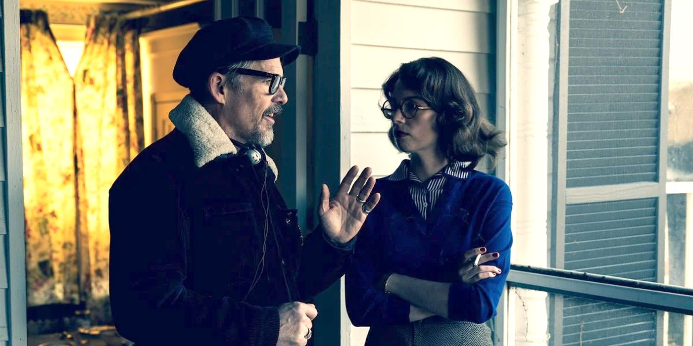 Ethan Hawke directs his daughter Maya Hawke in a still their film Wildcat.