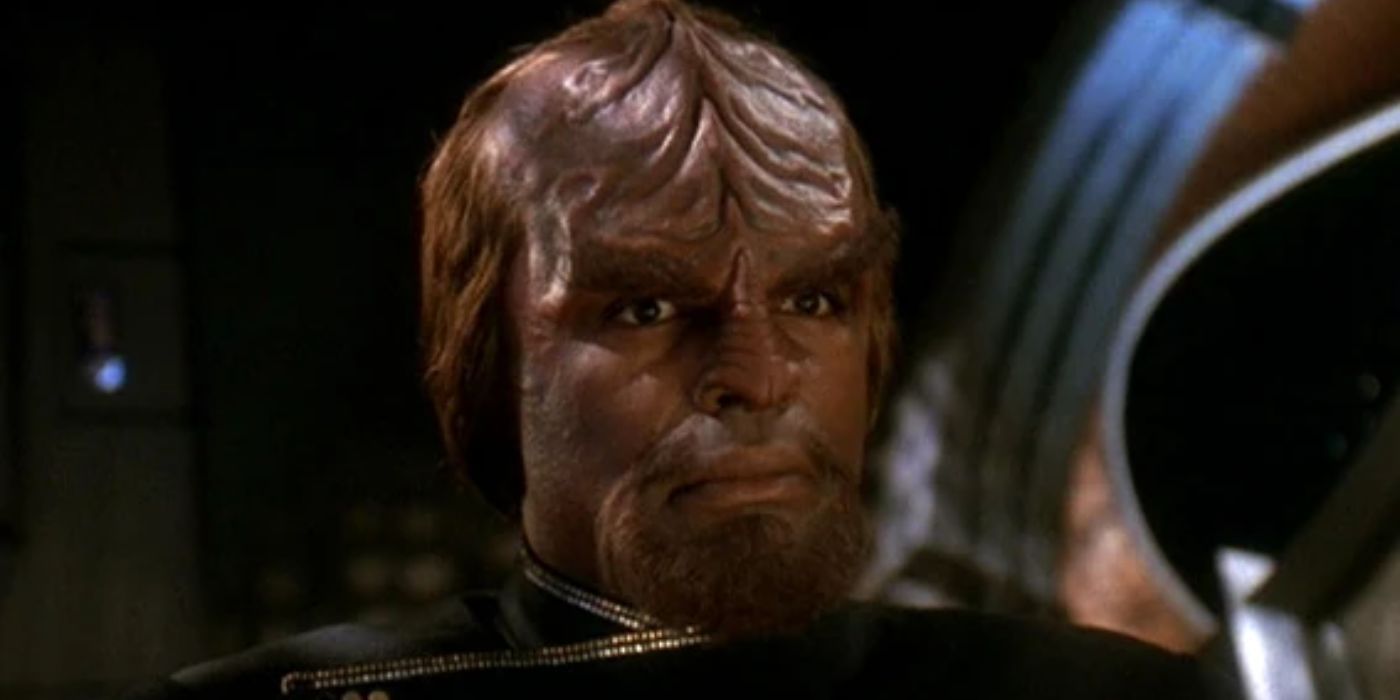 Worf stands for his trial in Deep Space Nine