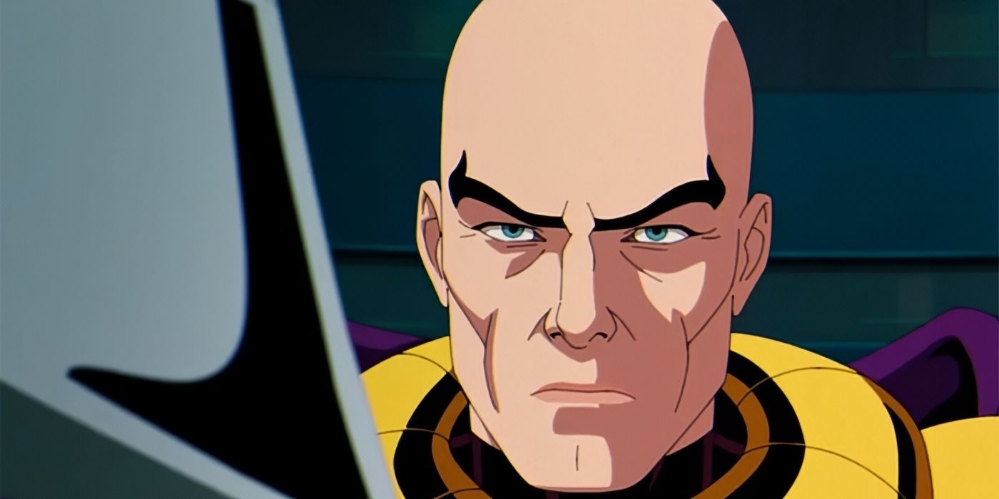 An expressionless Charles Xavier looking at Lilandra in X-Men '97