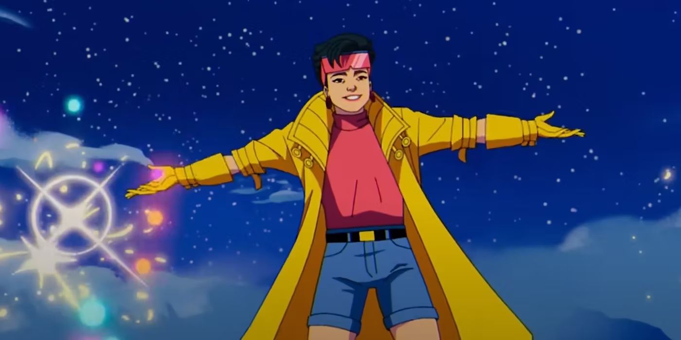 Jubilee using her powers with her arms spread wide and smiling in X-Men '97