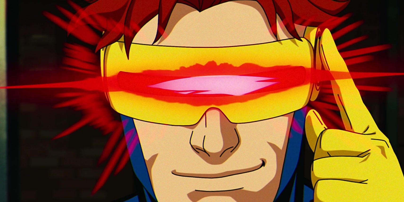 Cyclops smirks while firing his beam directly at the camera in X-Men '97