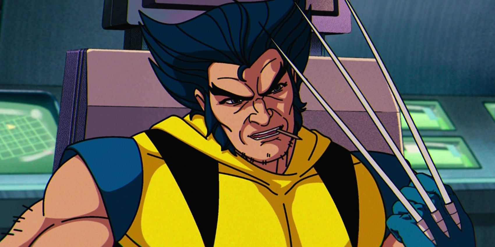 Wolverine shows his claws while clenching his teeth in X-Men '97
