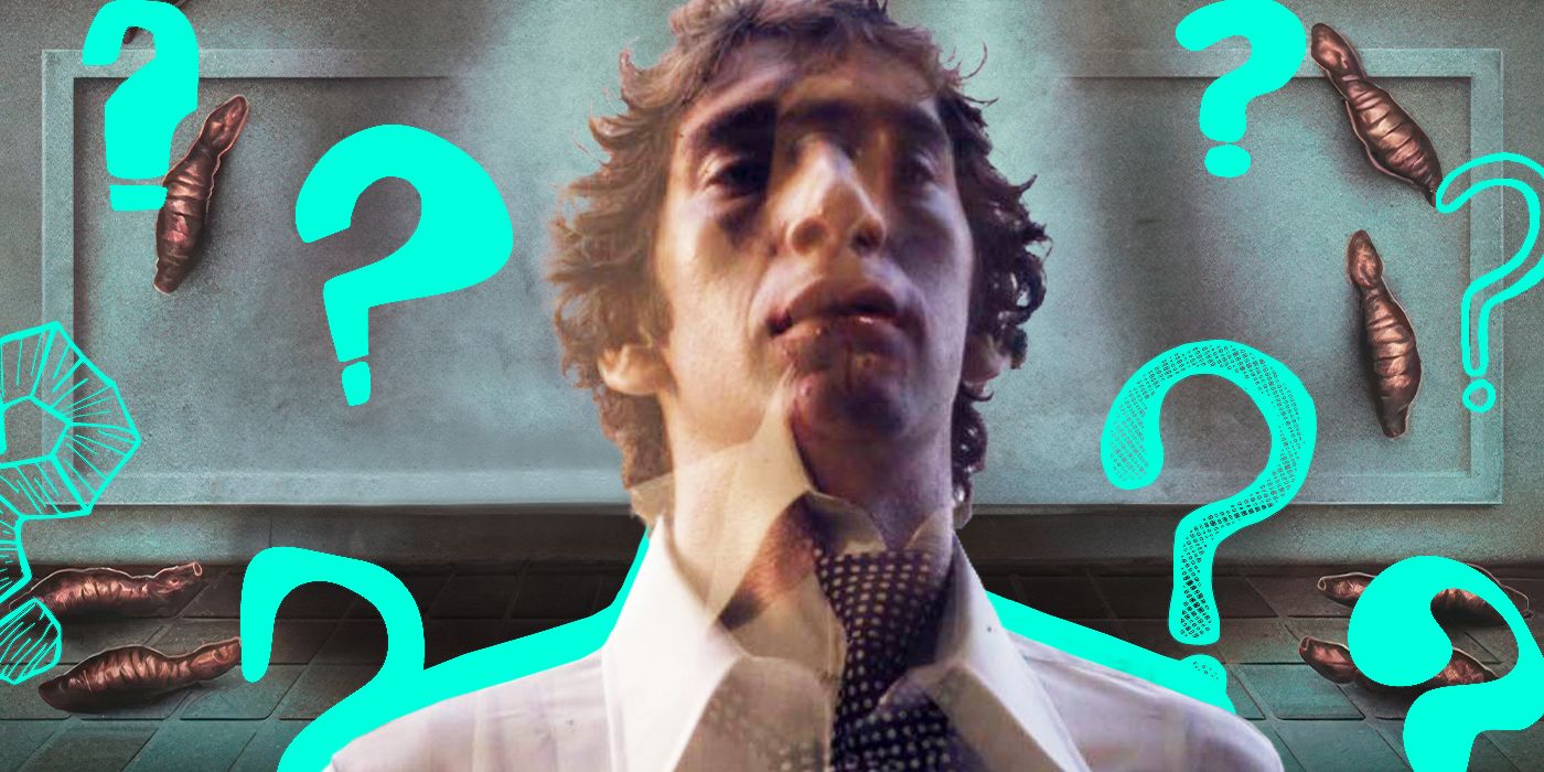 A custom image of Allan Kolman in Cronenberg's Shivers with question marks around him
